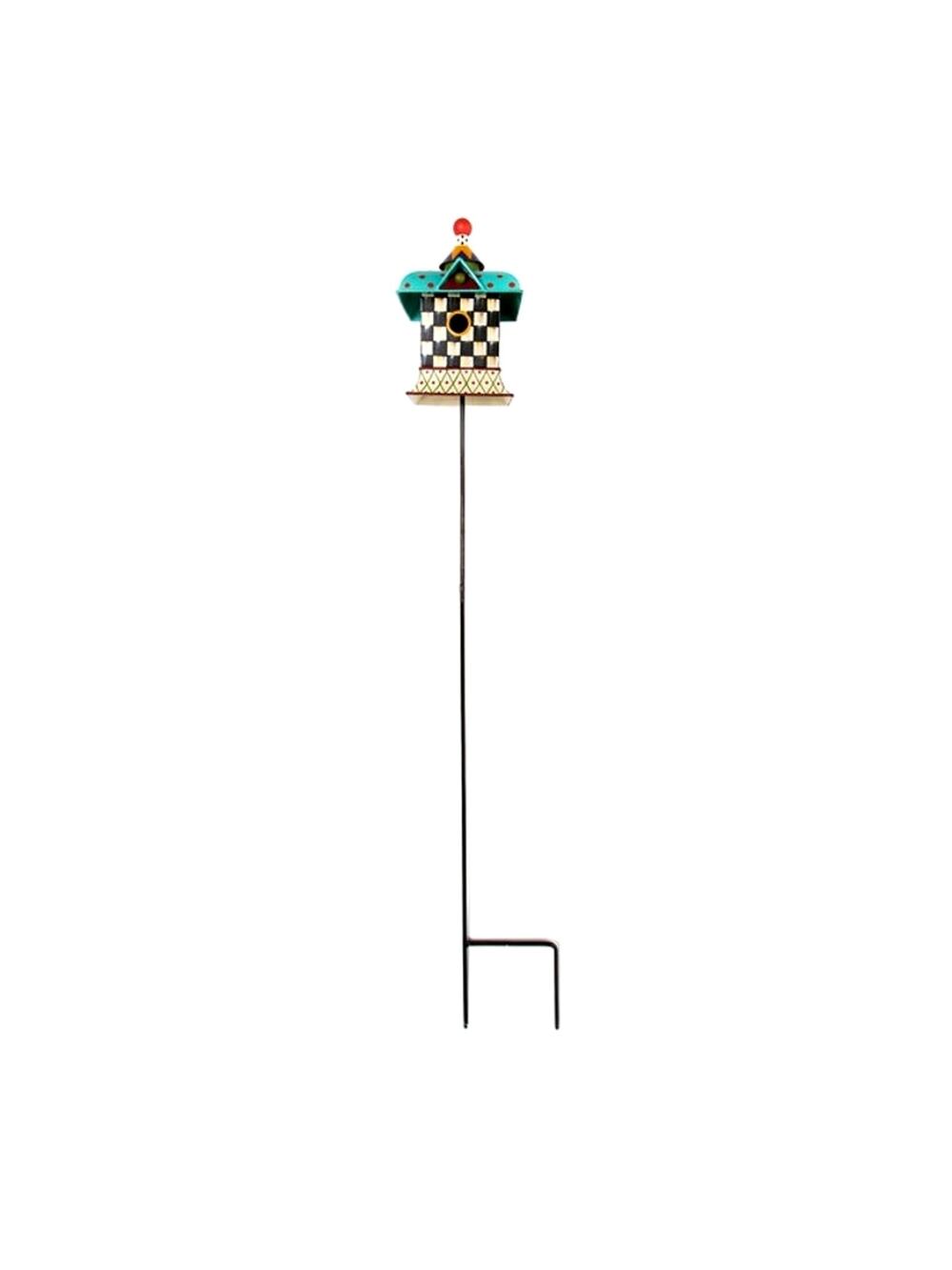 Mackenzie Childs Courtly Check Birdhouse Stake Outdoor Garden Decor Gift NEW